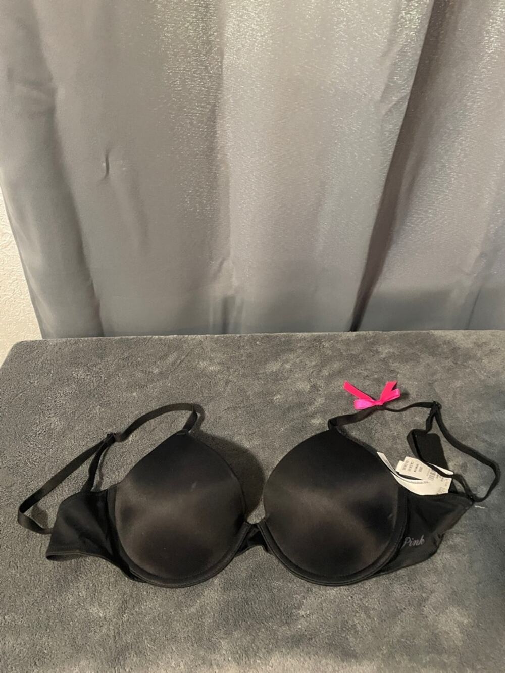 PINK Victoria's Secret Black Padded Bra with Pink Bow Accent